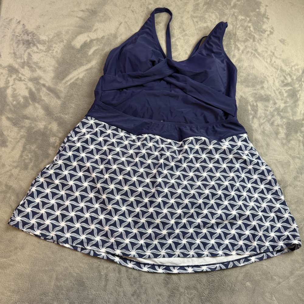 Talisea‎ Swimsuit Womens XL Navy Blue White Skirted One Piece Bathing Suit New